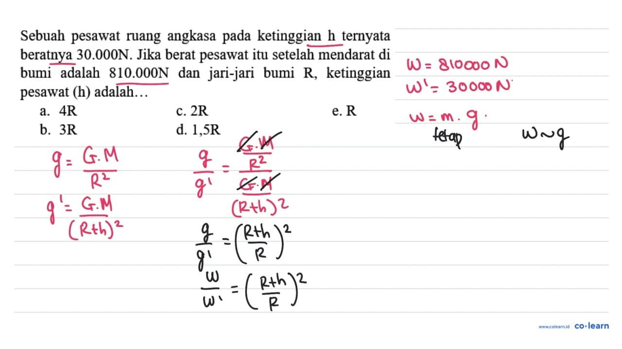 Sebuah pesawat ruang angkasa pada ketinggian h ternyata