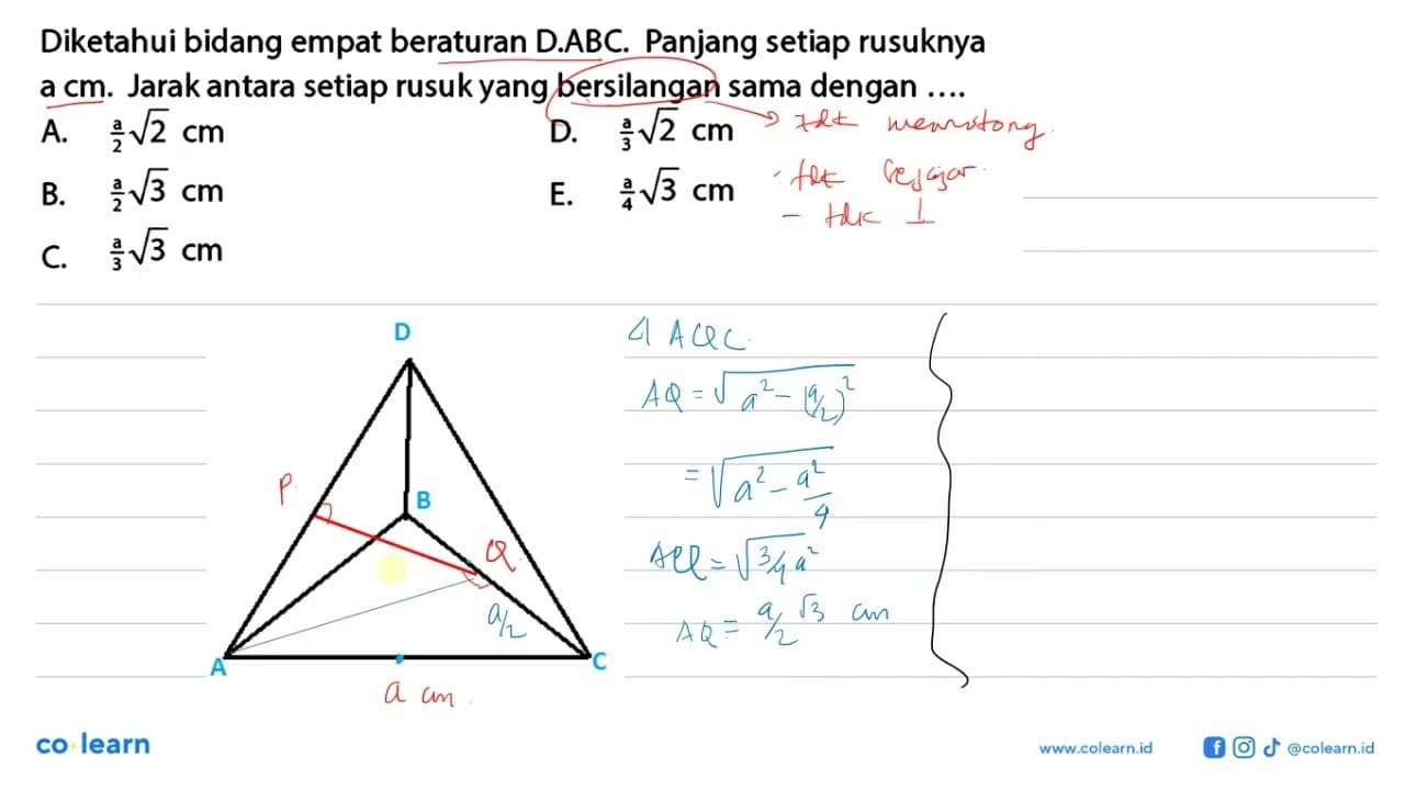 Diketahui bidang empat beraturan DABC. Panjang setiap