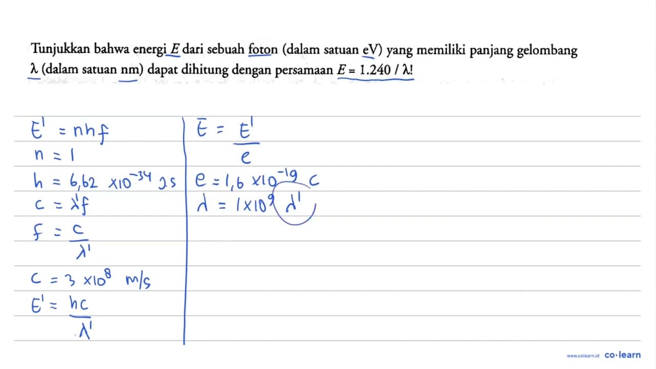 Tunjukkan bahwa energi E dari sebuah foton (dalam satuan eV