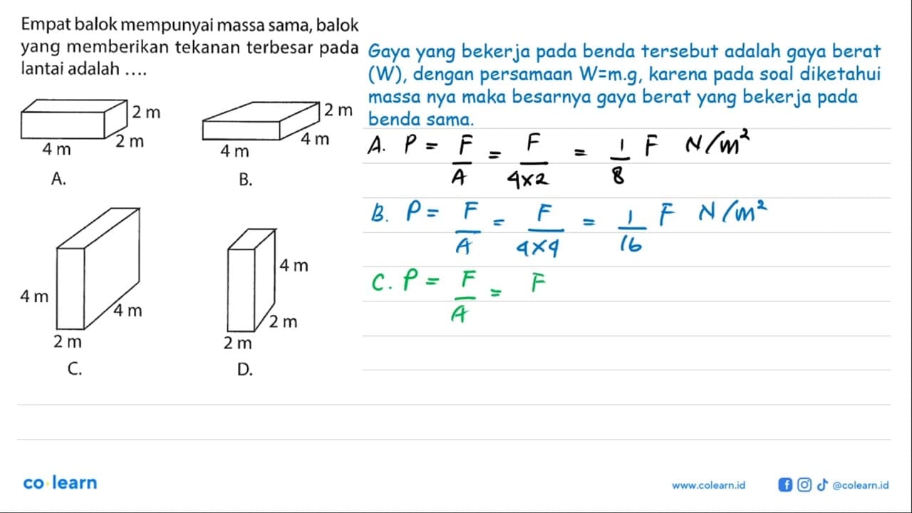 Empat balok mempunyai massa sama, balok yang memberikan