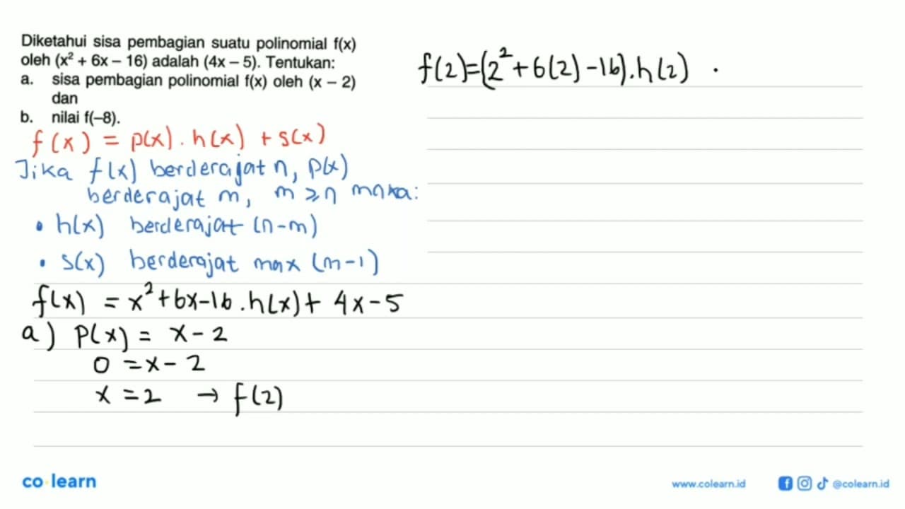 Diketahui sisa pembagian suatu polinomial f(x) oleh