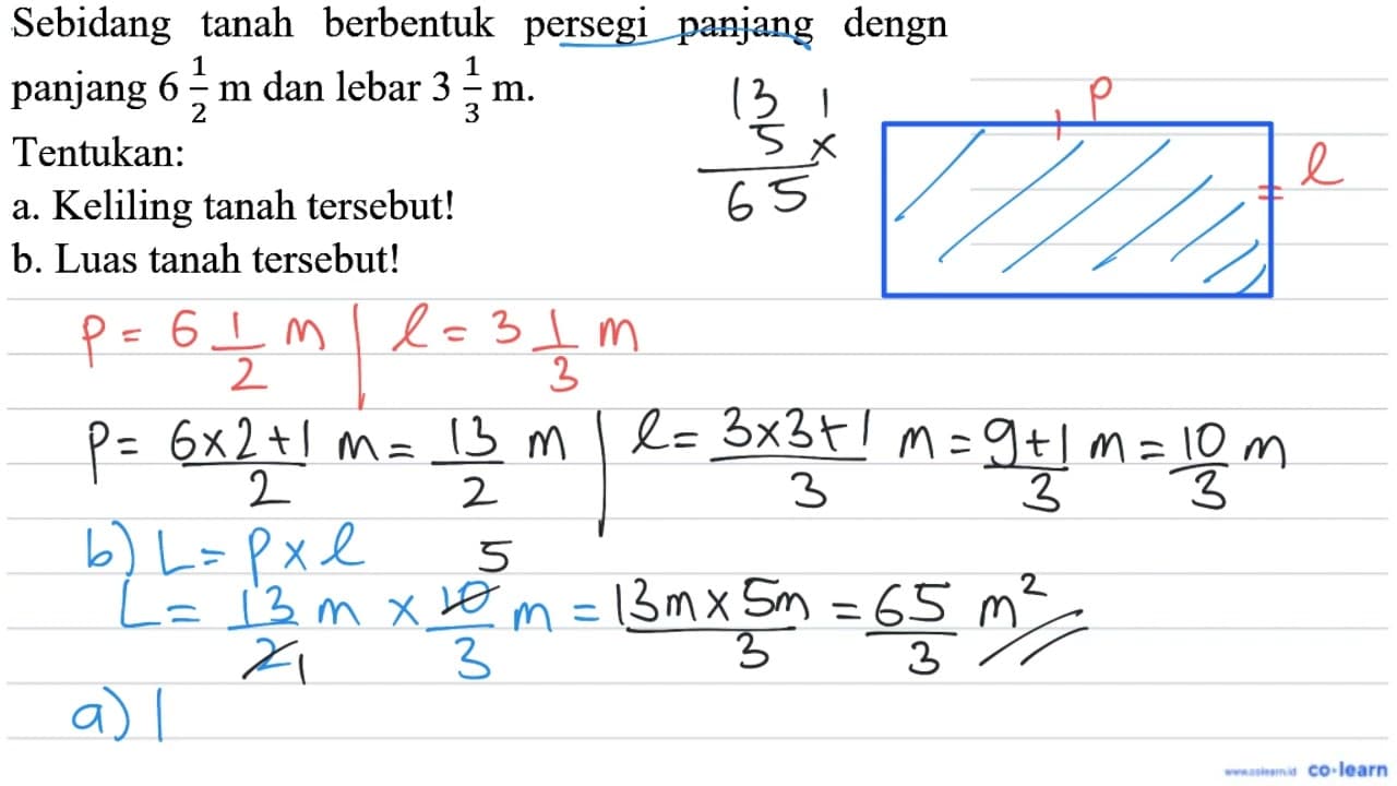 Sebidang tanah berbentuk persegi panjang dengn panjang 6