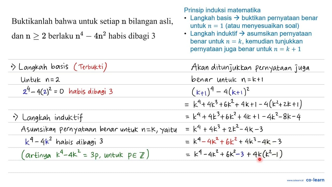 Buktikanlah bahwa untuk setiap n bilangan asli, dan n >= 2