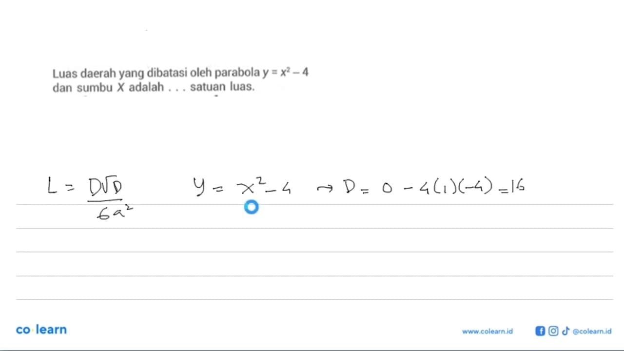 Luas daerah yang dibatasi oleh parabola y=x^2-4 dan sumbu X