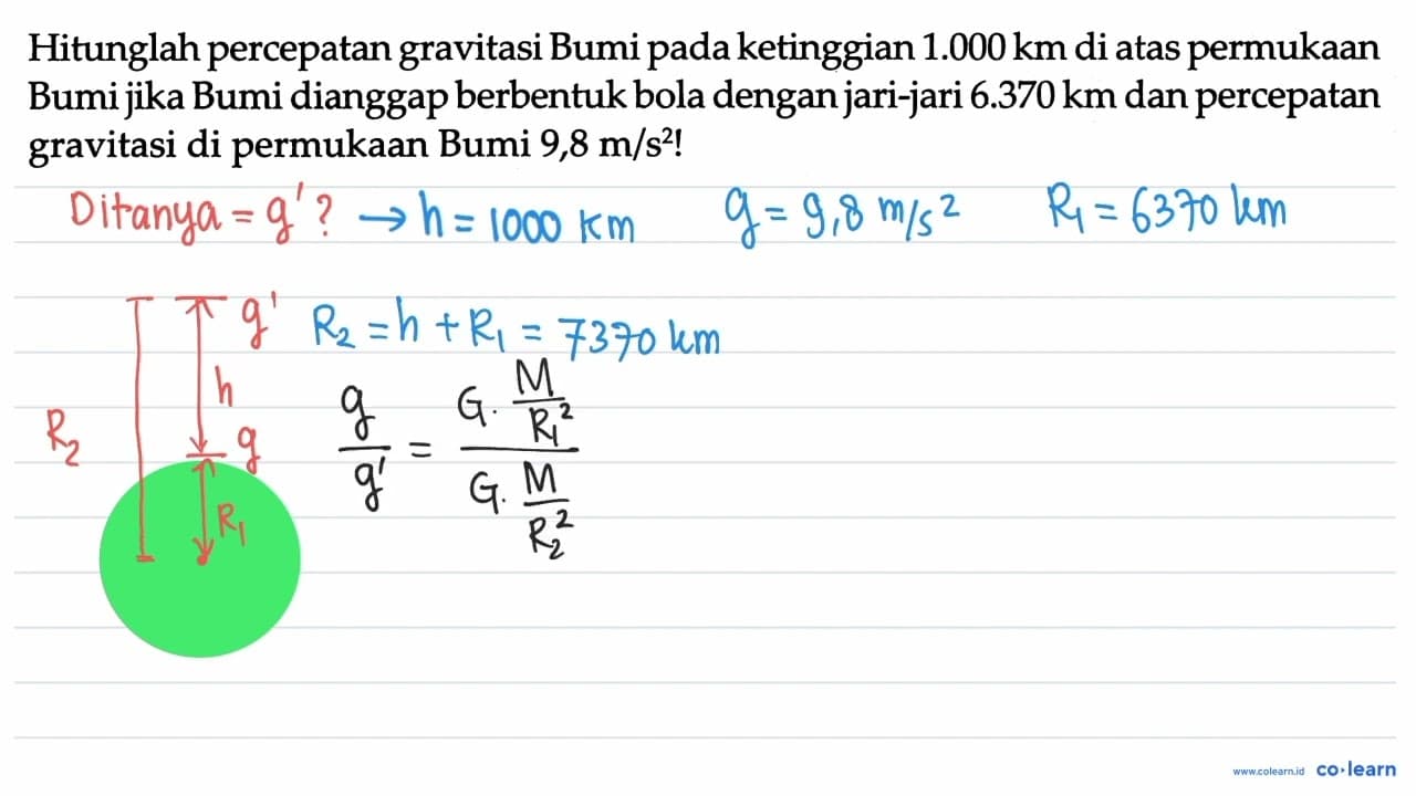 Hitunglah percepatan gravitasi Bumi pada ketinggian 1.000