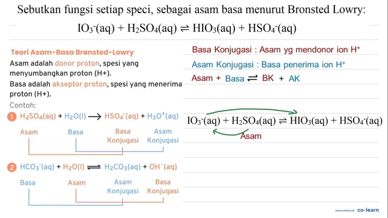 Sebutkan fungsi setiap speci, sebagai asam basa menurut