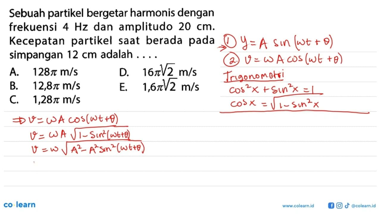 Sebuah partikel bergetar harmonis dengan frekuensi 4 Hz dan