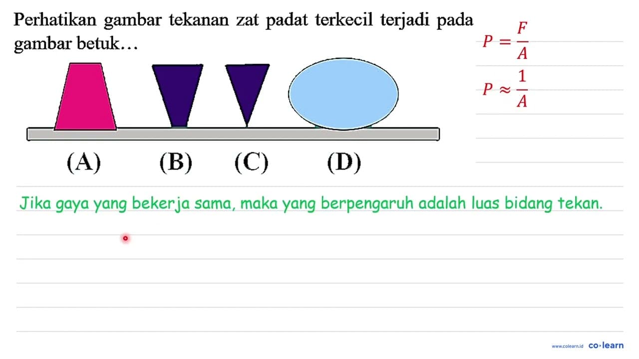 Perhatikan gambar tekanan zat padat terkecil terjadi pada