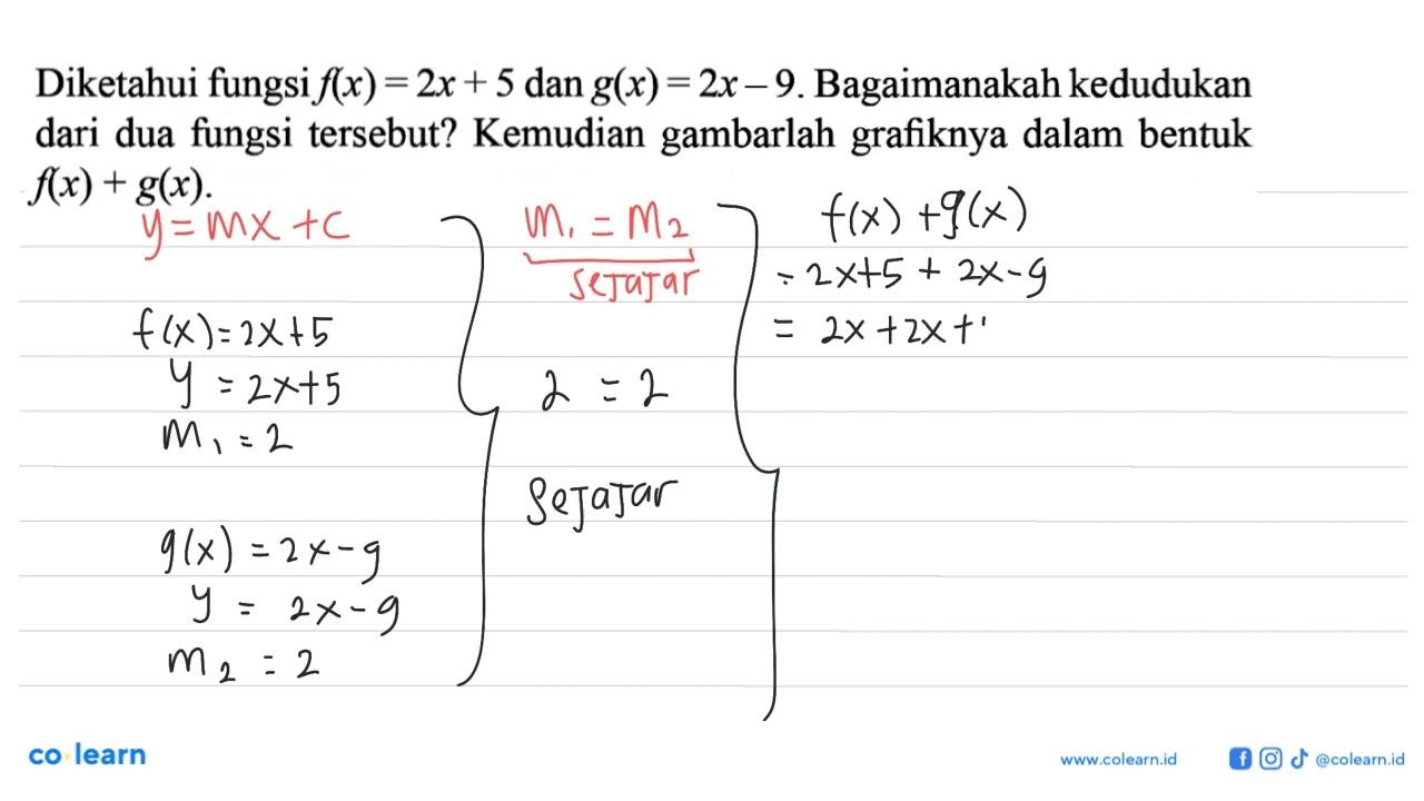 Diketahui fungsi f(x) = 2x + 5 dan g(x) = 2x - 9.