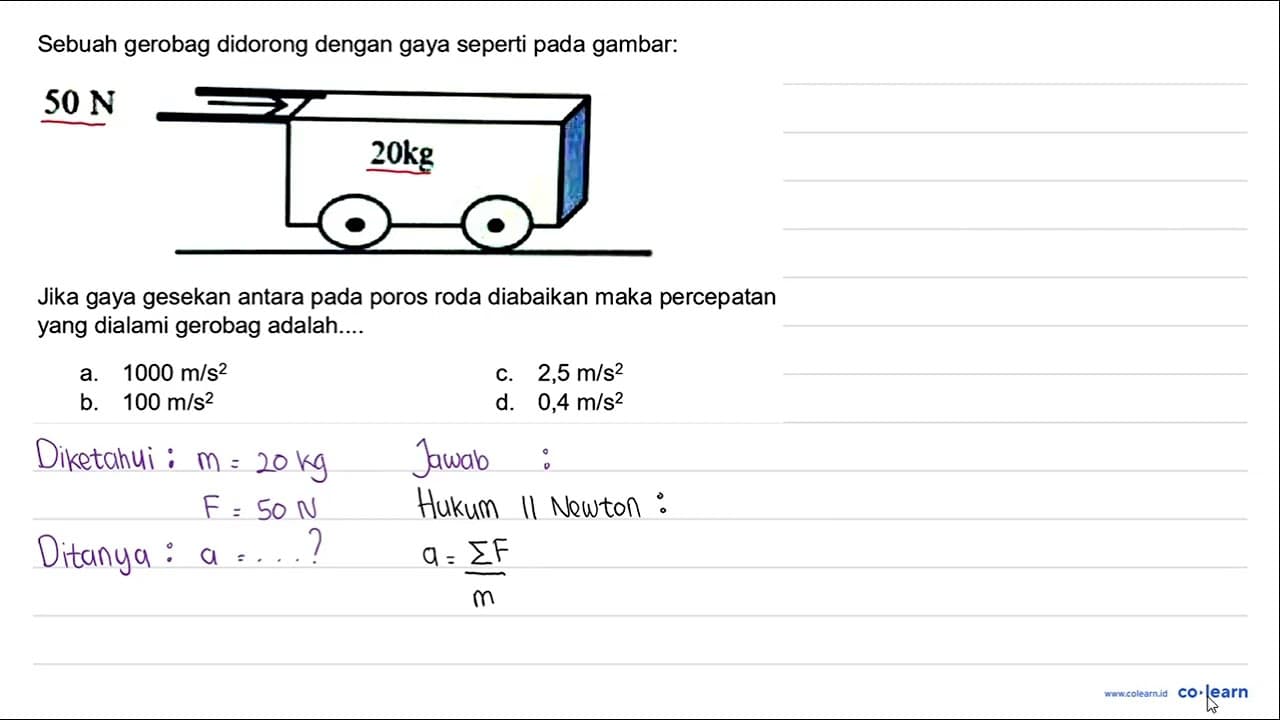 Sebuah gerobag didorong dengan gaya seperti pada gambar: