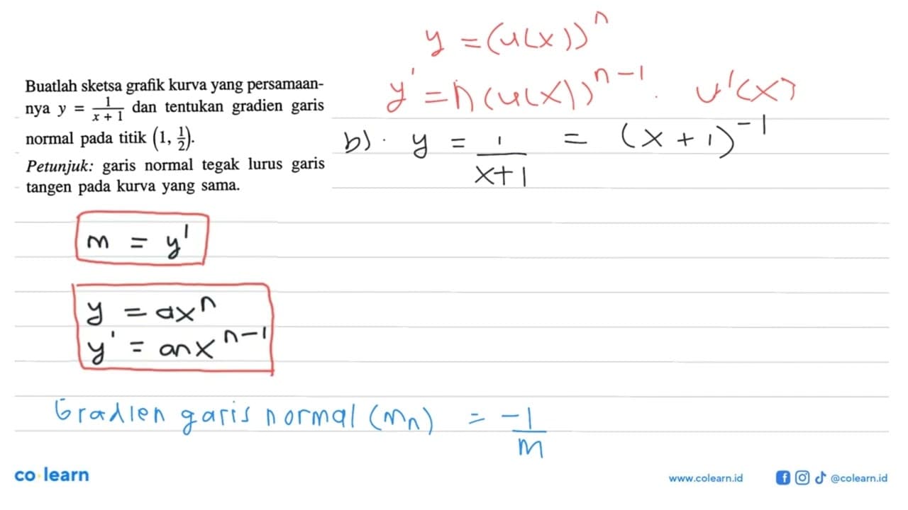 Buatlah sketsa grafik kurva yang persamaannya y=1/x+1 dan