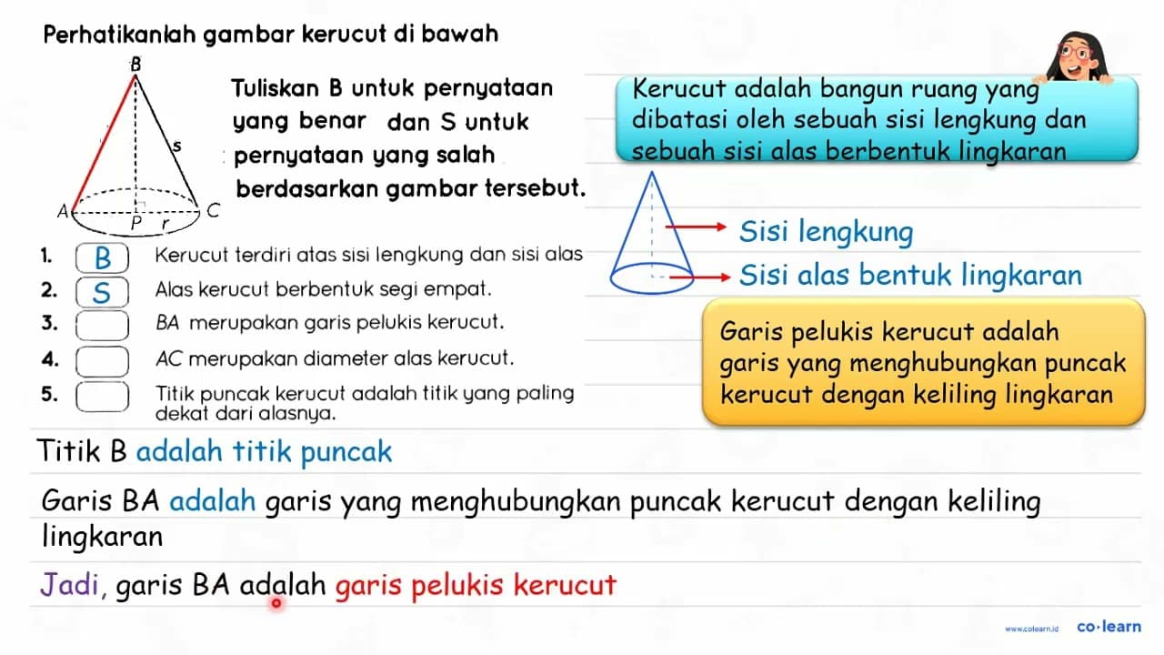 Perhatikanlah gambar kerucut di bawah ini. B s A P r C