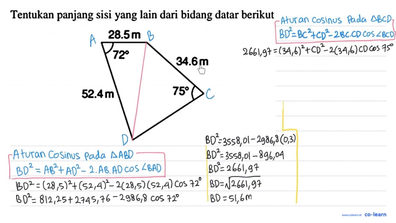 Tentukan panjang sisi yang lain dari bidang datar berikut