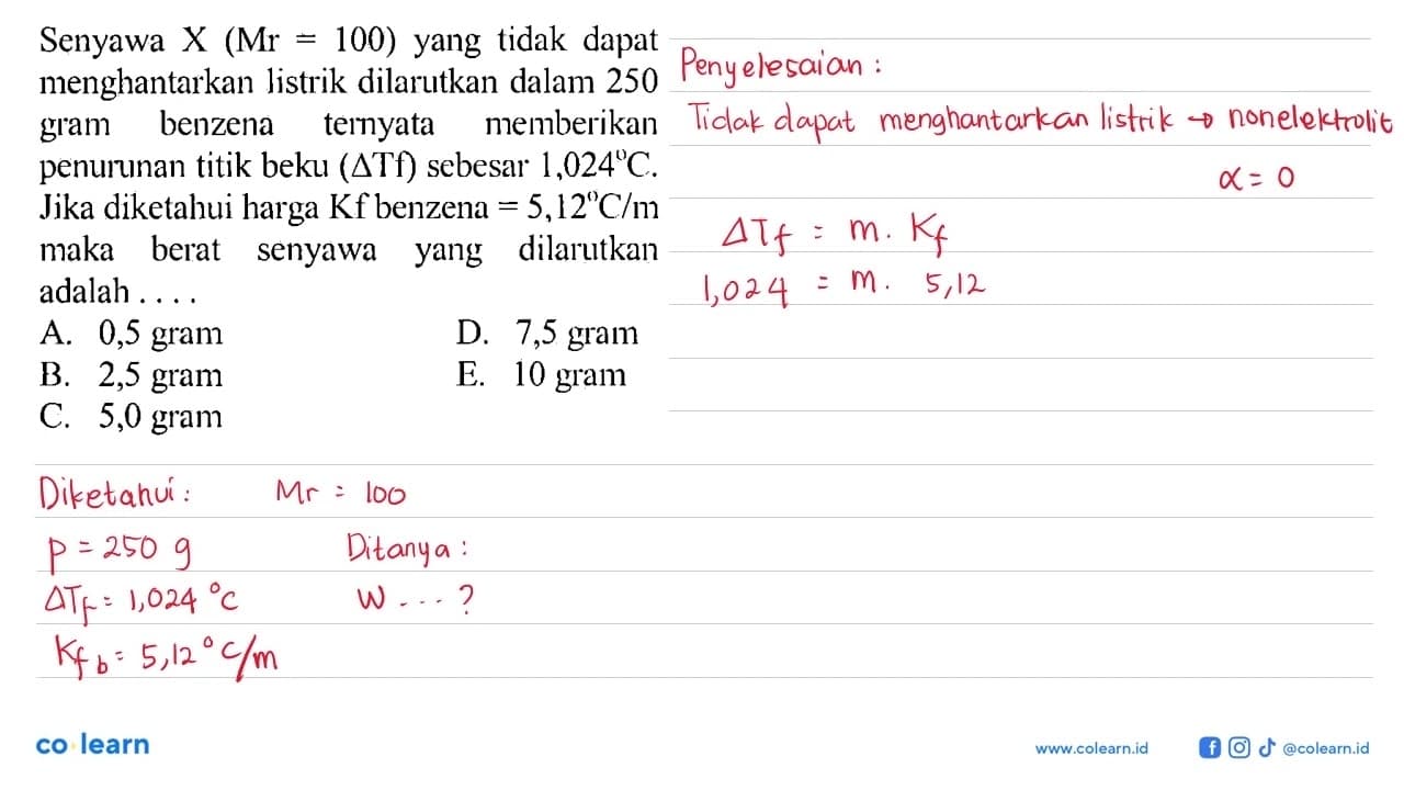 Senyawa X (Mr=100) yang tidak dapat menghantarkan listrik