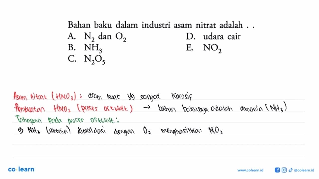 Bahan baku dalam industri asam nitrat adalah ...