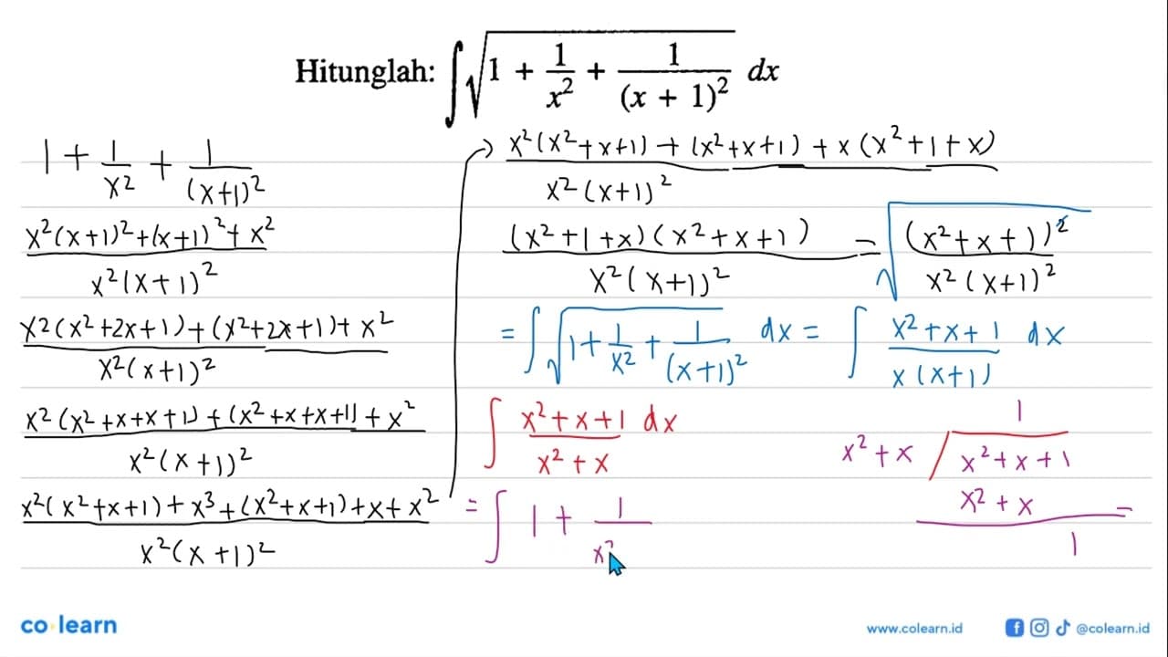 Hitunglah : integral akar(1 + 1/x^2 + 1/(x+1)^2) dx