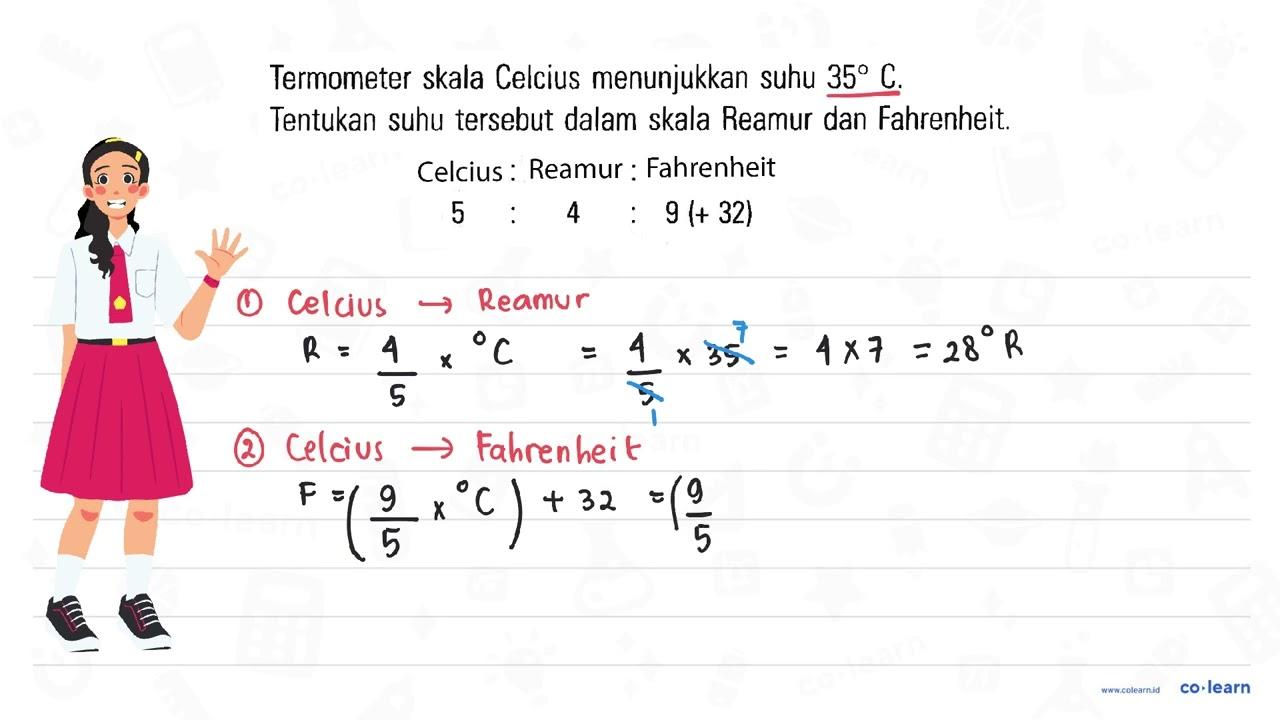 Termometer skala Celcius menunjukkan suhu 35 C. Tentukan