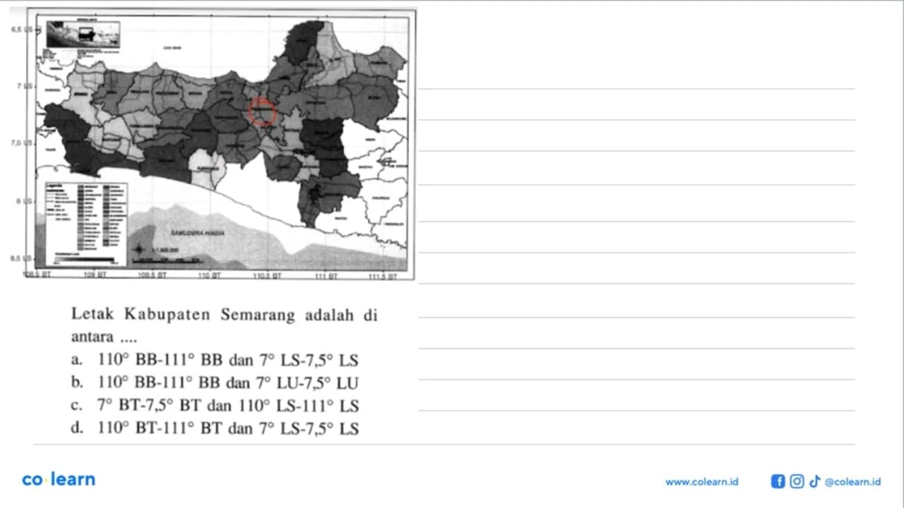 Letak Kabupaten Semarang adalah di antara ....