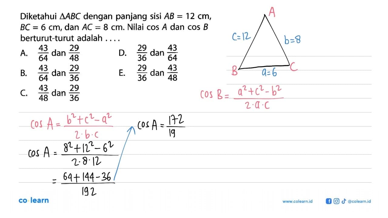 Diketahui segitiga ABC dengan panjang sisi AB=12 cm, BC=6