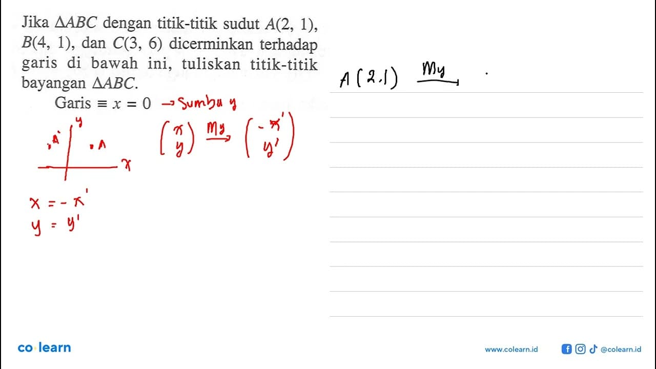 Jika segitiga ABC dengan titik-titik sudut A(2, 1), B(4,