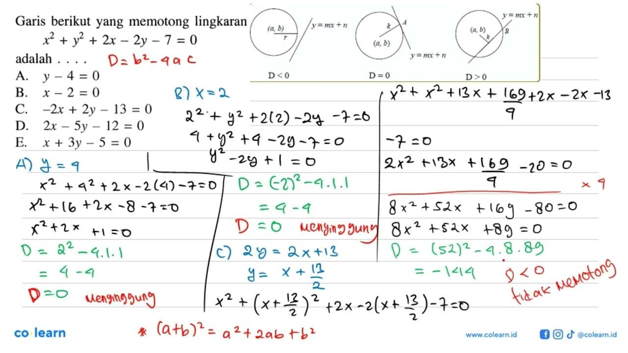 Garis berikut yang memotong lingkaran