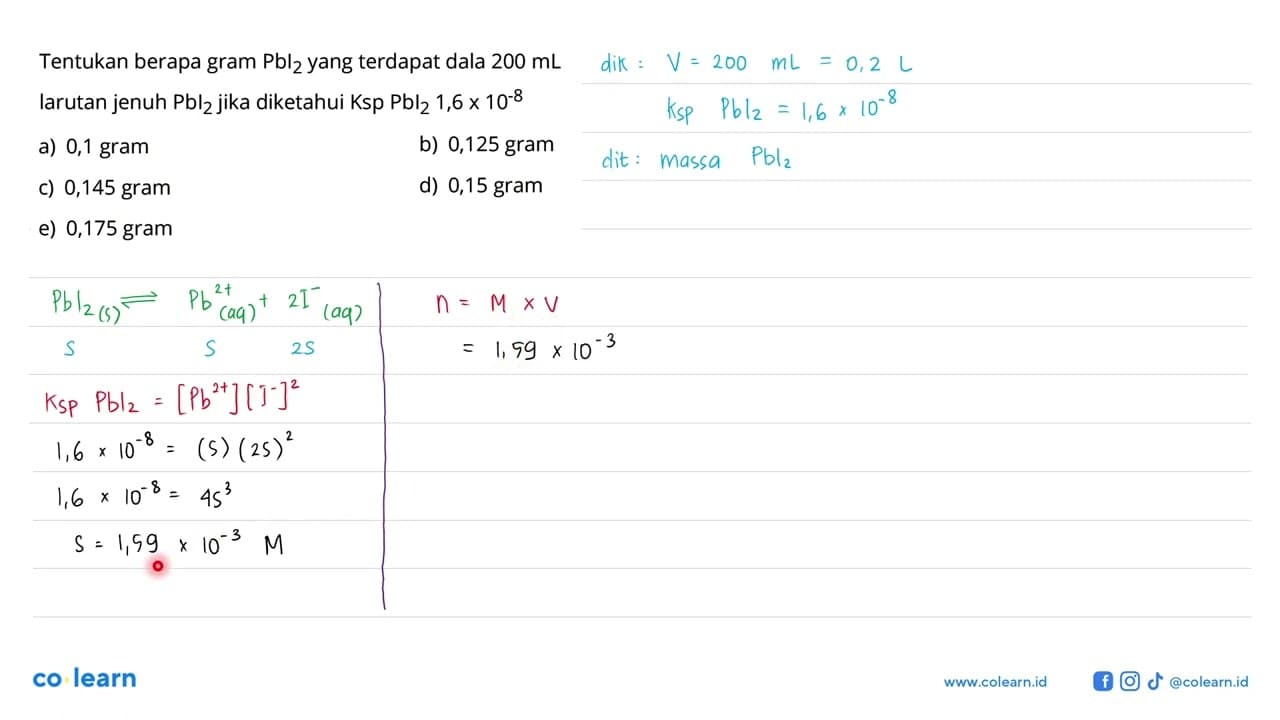 Tentukan berapa gram Pbl2 yang terdapat dalam 200 mL