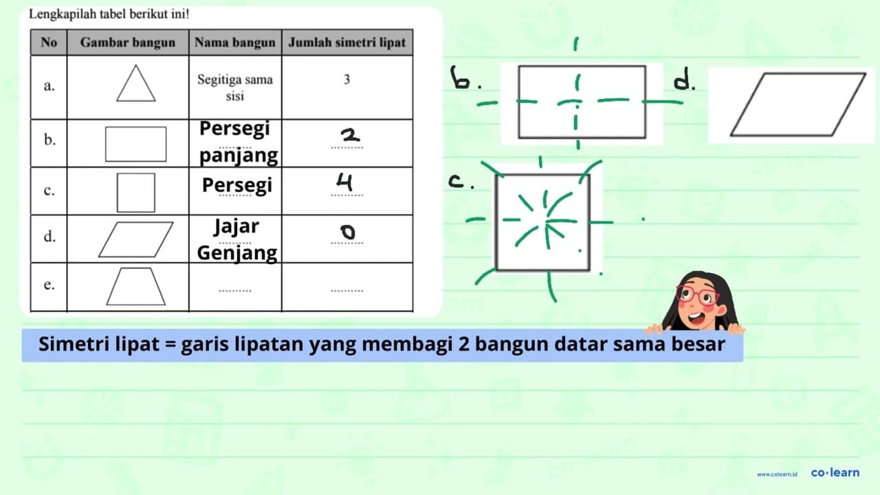 Lengkapilah tabel berikut ini! No Gambar bangun Nama bangun