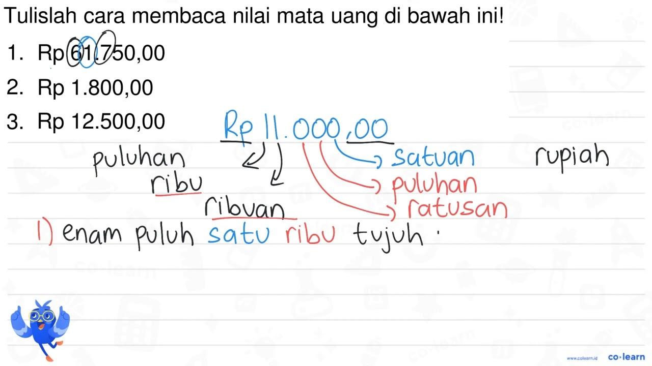 Tulislah cara membaca nilai mata uang di bawah ini! 1. Rp