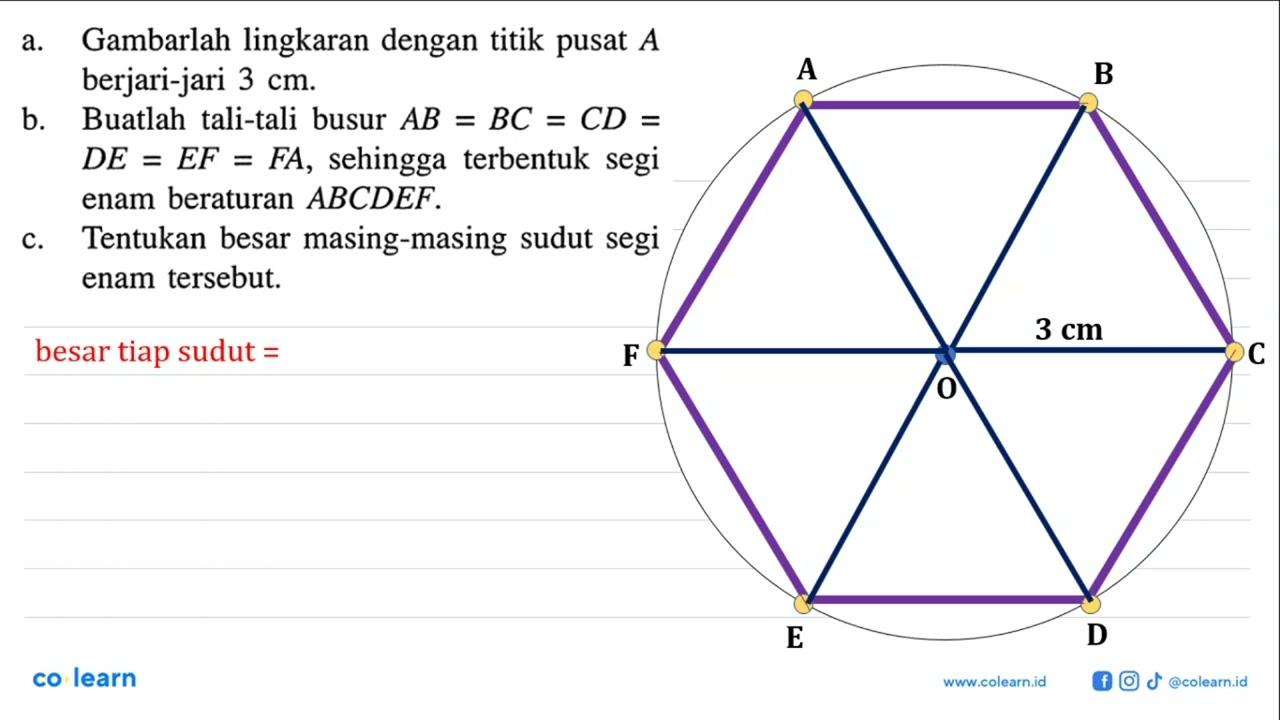 a. Gambarlah lingkaran dengan titik pusat A berjari-jari 3