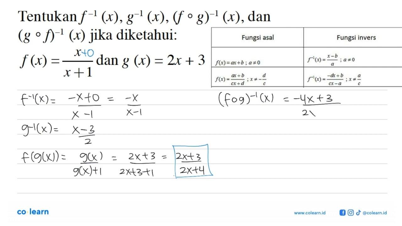 Tentukan f^(-1)(x), g^(-1)(x),(fog)^(-1)(x), dan