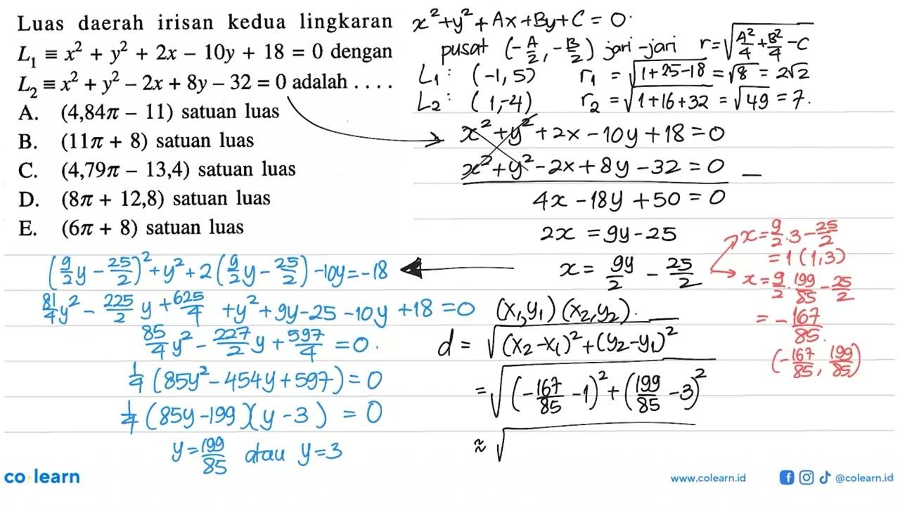 Luas daerah irisan kedua lingkaran L1 ekuivalen