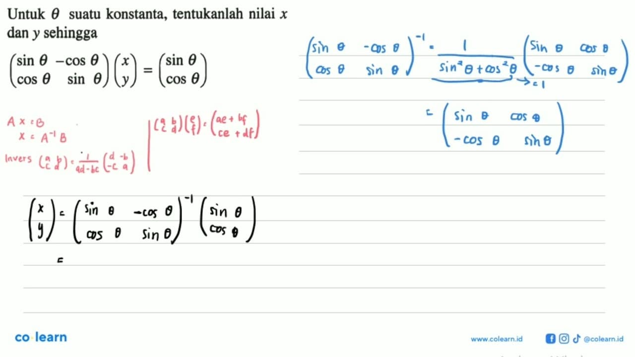 Untuk tetha suatu konstanta, tentukanlah nilai x dan y