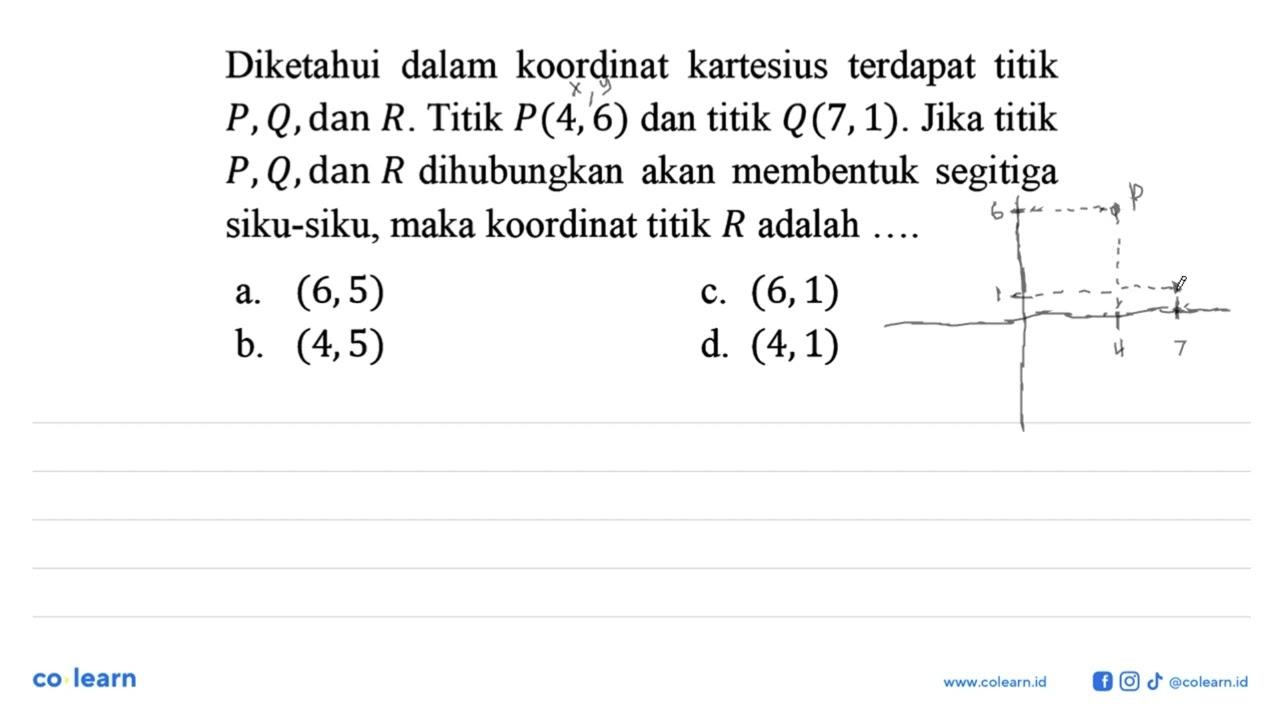 Diketahui koordinat kartesius terdapat titik dalam P, Q,