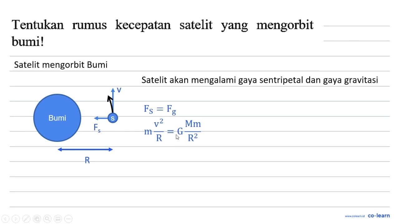 Tentukan rumus kecepatan satelit yang mengorbit bumi!