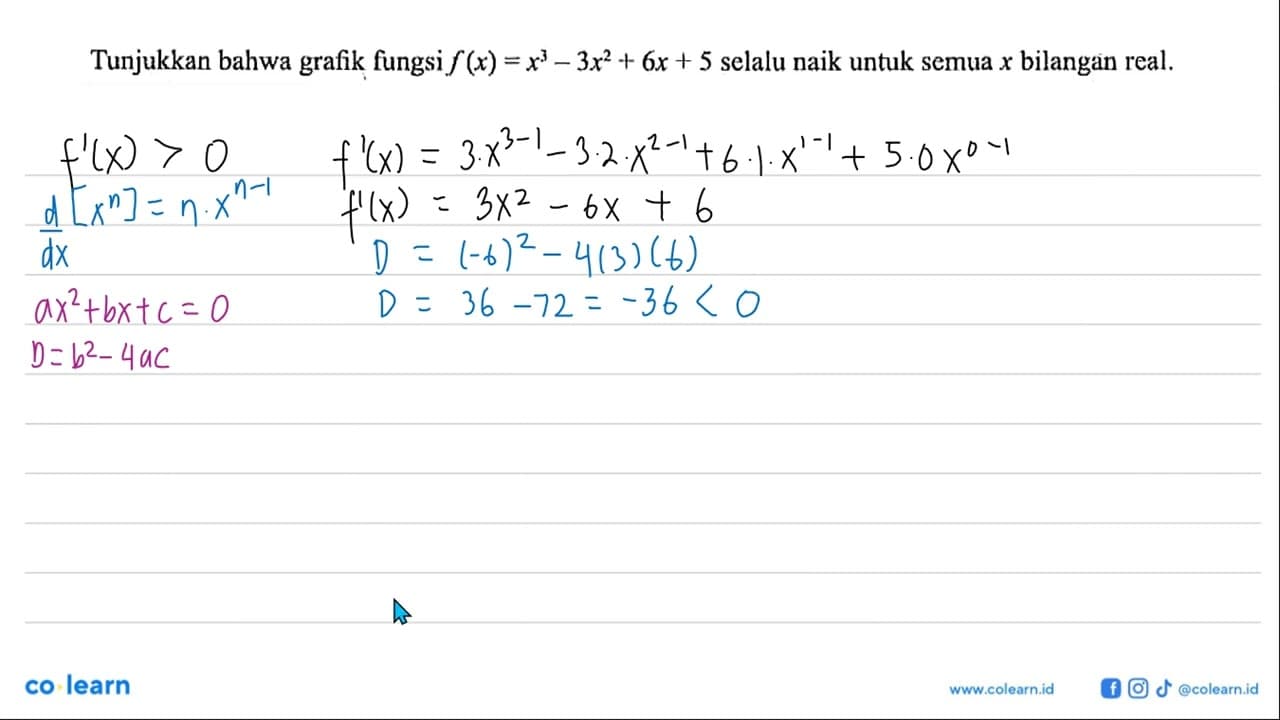 Tunjukkan bahwa grafik fungsi f(x) = x^3 - 3x^2 + 6x + 5