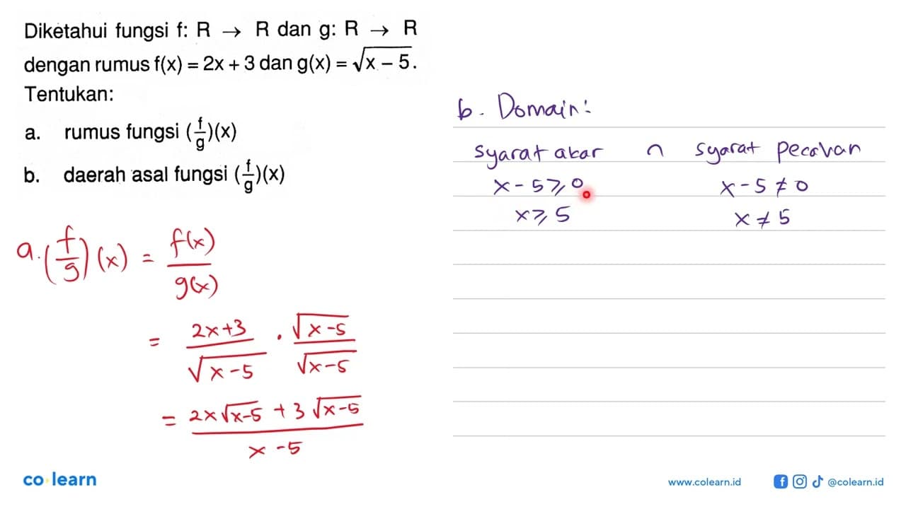 Diketahui fungsi f:R->R dan g:R->R dengan rumus f(x)=2x+3