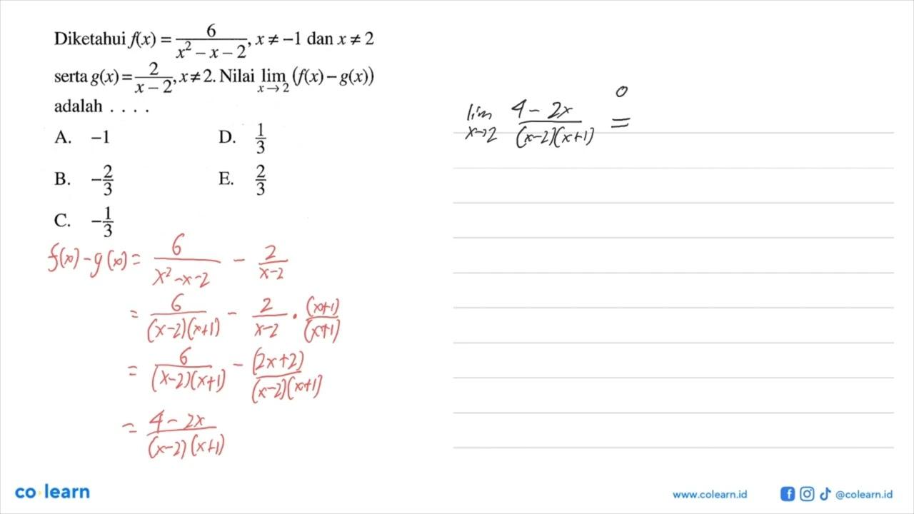 Diketahui f(x)=6/(x^2-x-2), x=/=-1 dan x=/=2 serta