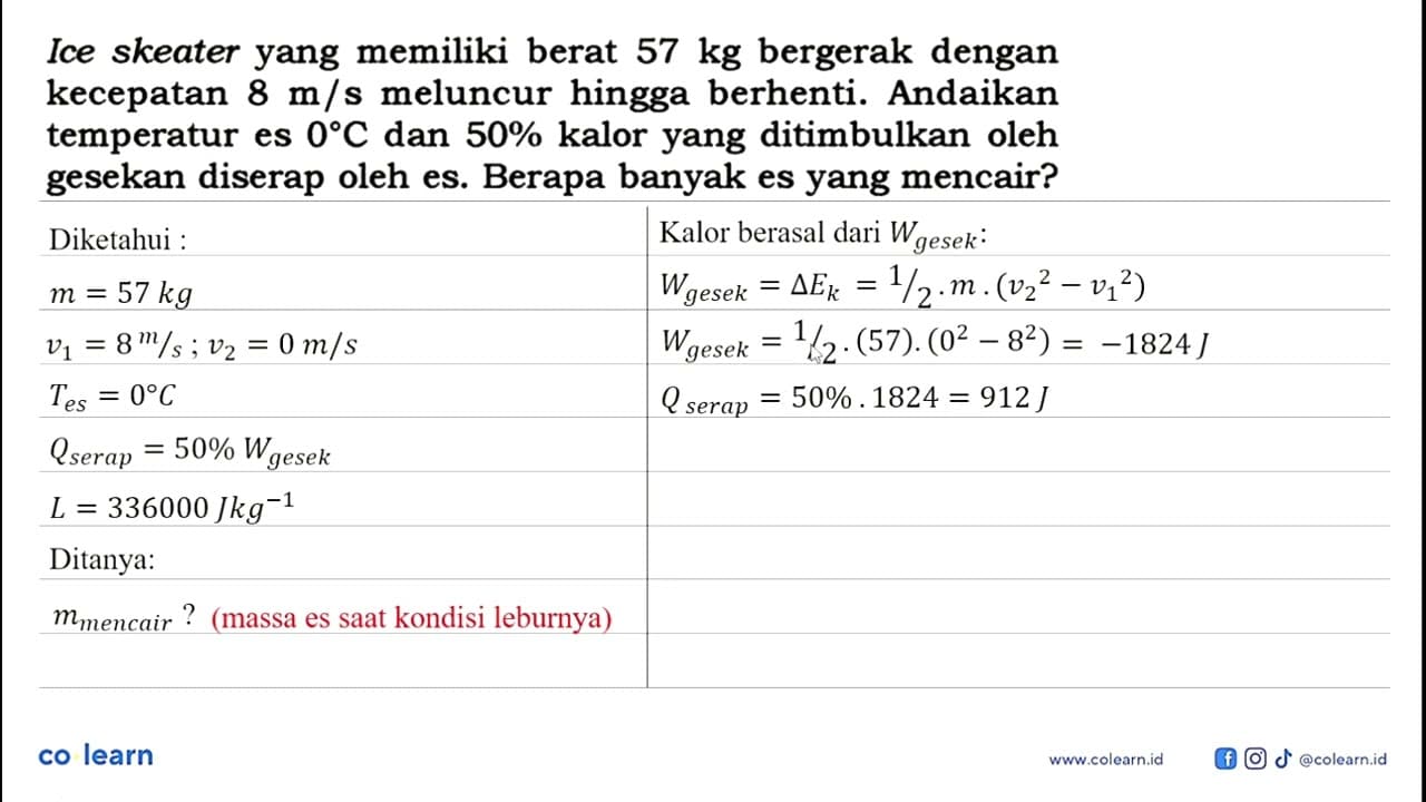 Ice skeater yang memiliki berat 57 kg bergerak dengan