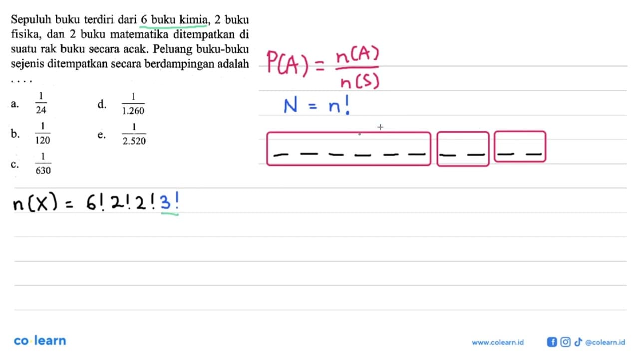 Sepuluh buku terdiri dari 6 buku kimia, 2 buku fisika, dan