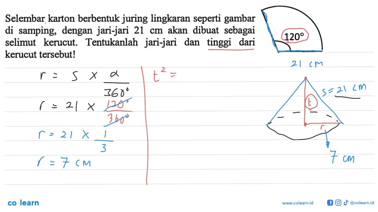 Selembar karton berbentuk juring lingkaran seperti gambar