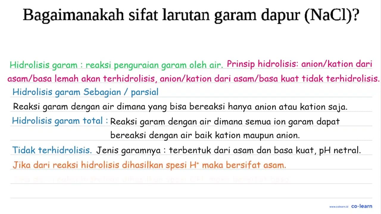 Bagaimanakah sifat larutan garam dapur (NaCl)?