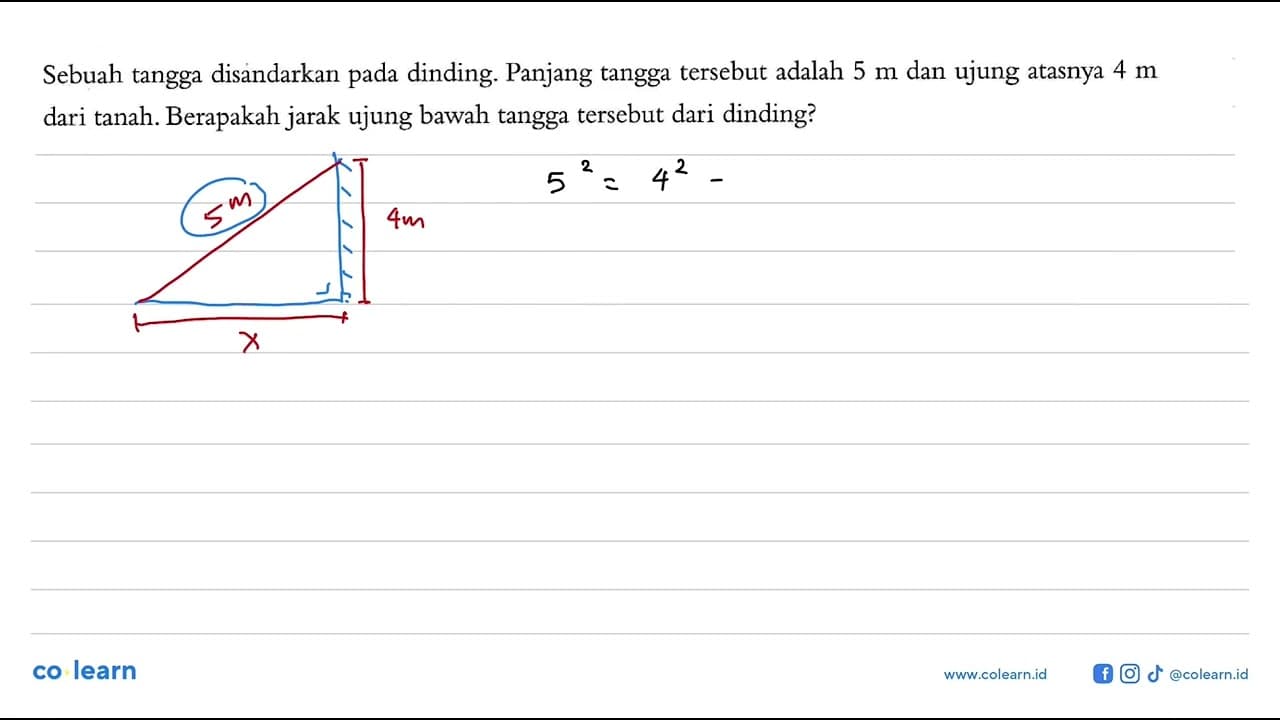 Sebuah tangga disandarkan pada dinding. Panjang tangga