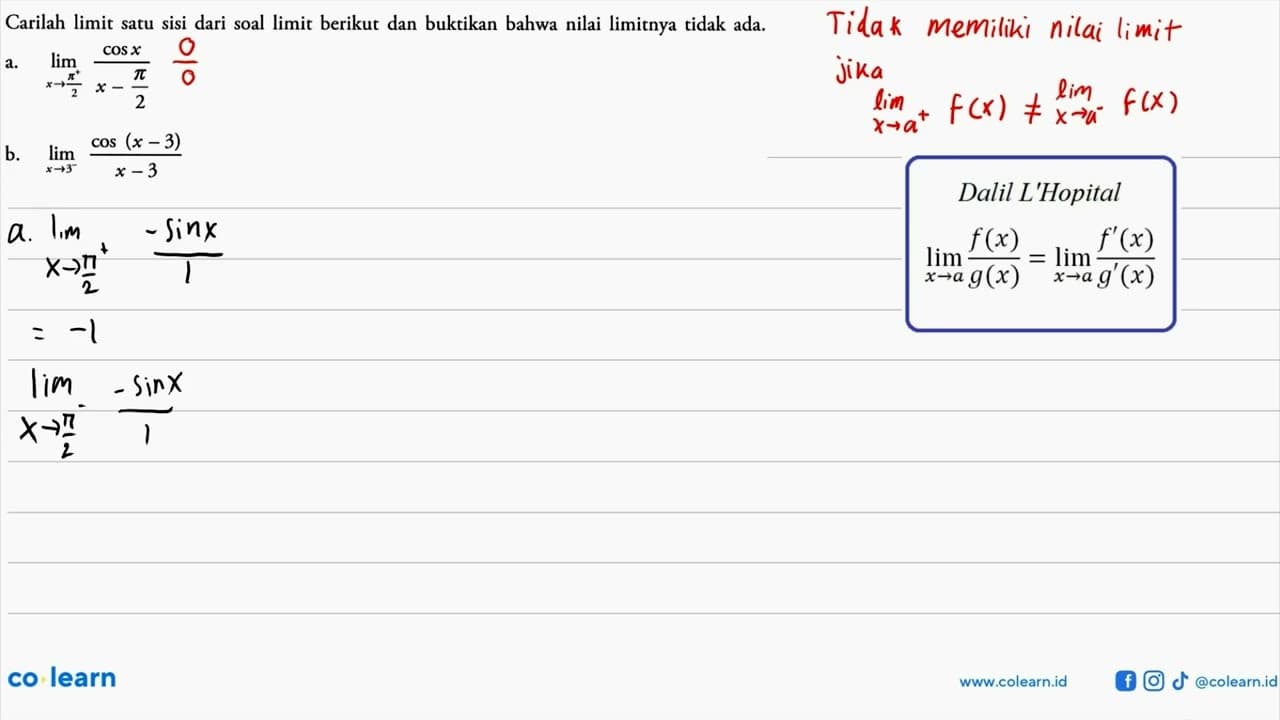 Carilah limit satu sisi dari soal limit berikut dan