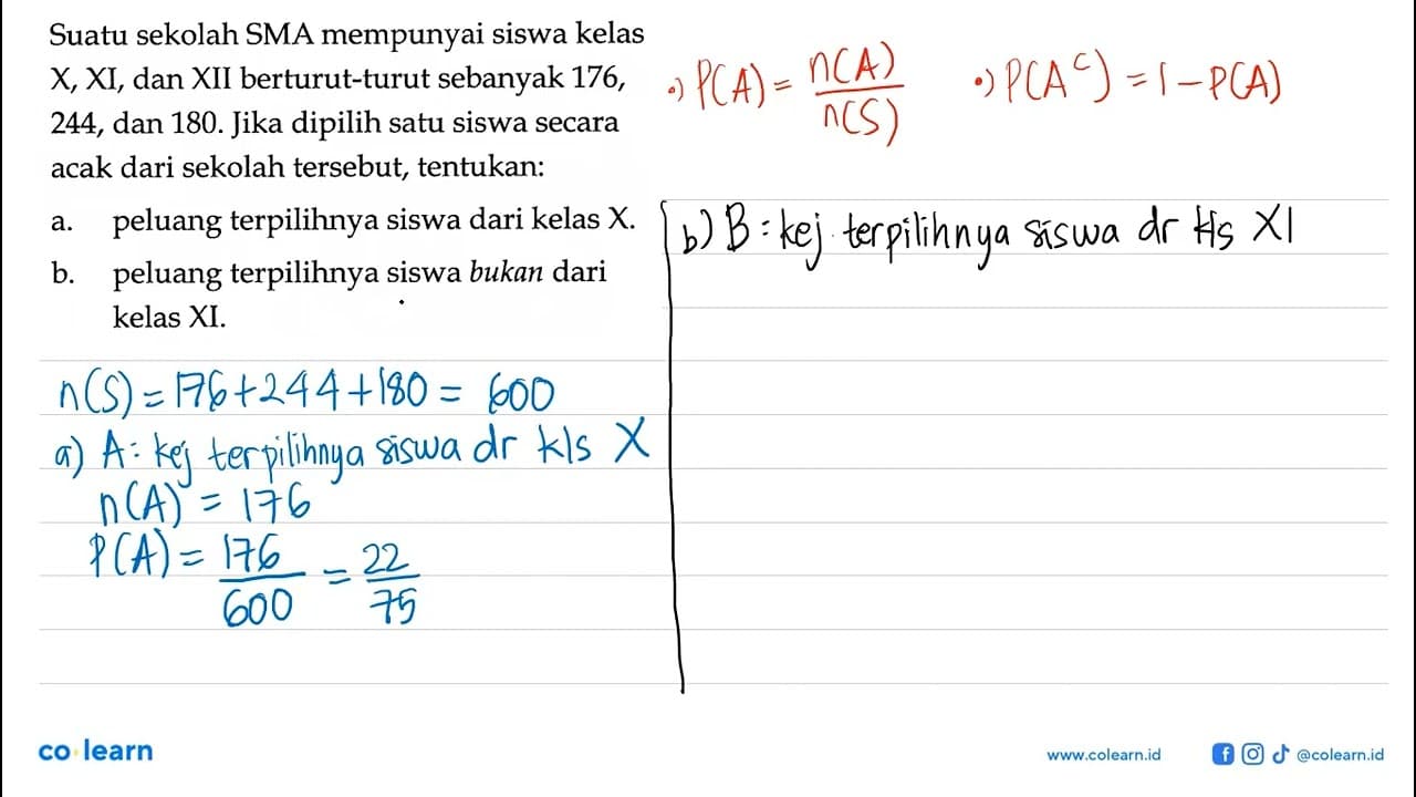 Suatu sekolah SMA mempunyai siswa kelas X, XI, dan XII