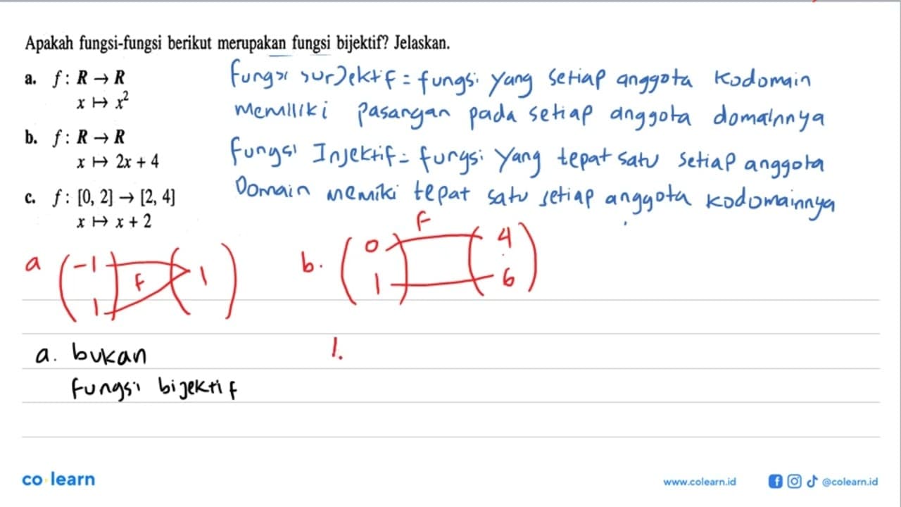 Apakah fungsi-fungsi berikut merupakan fungsi bijektif?