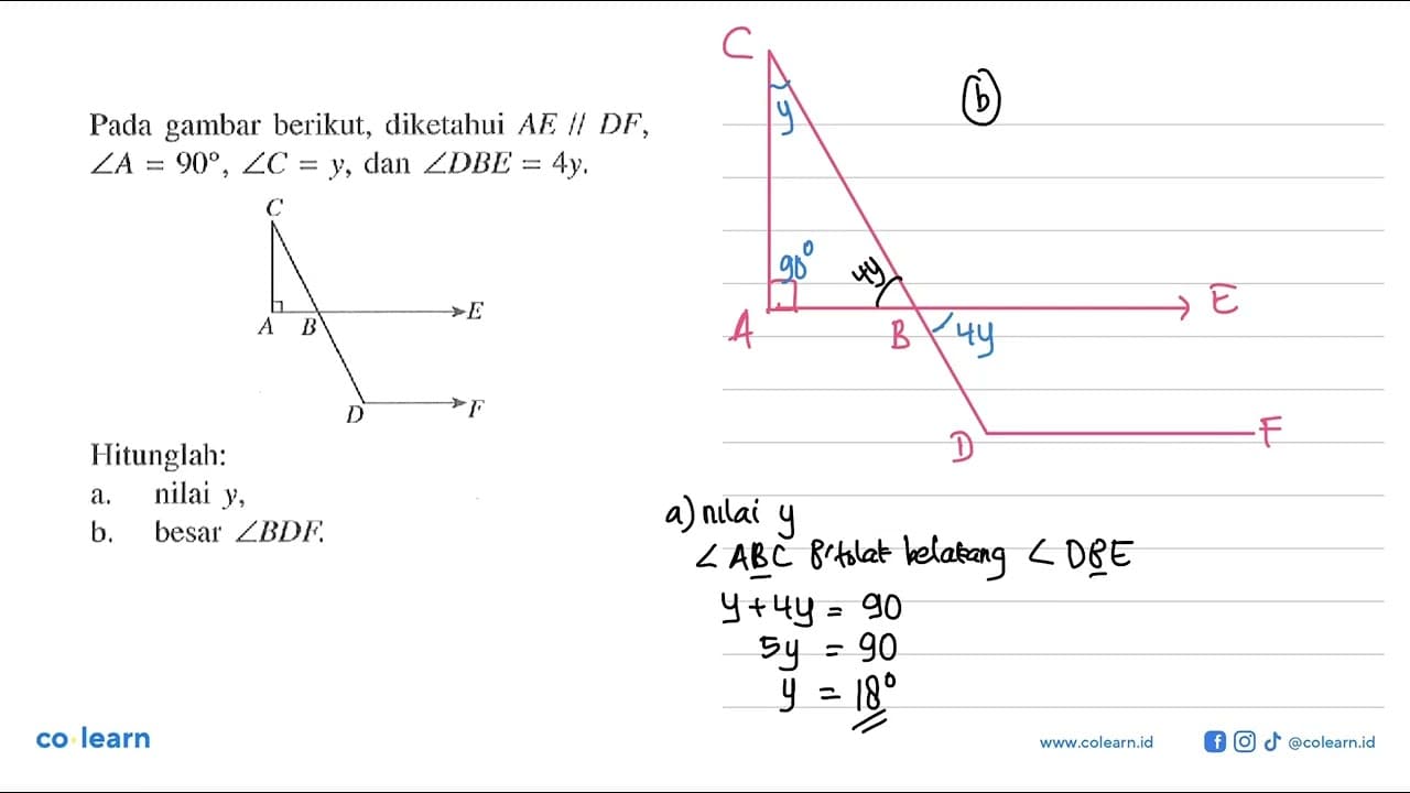 Pada gambar berikut, diketahui AE//DF, sudut A=90, sudut