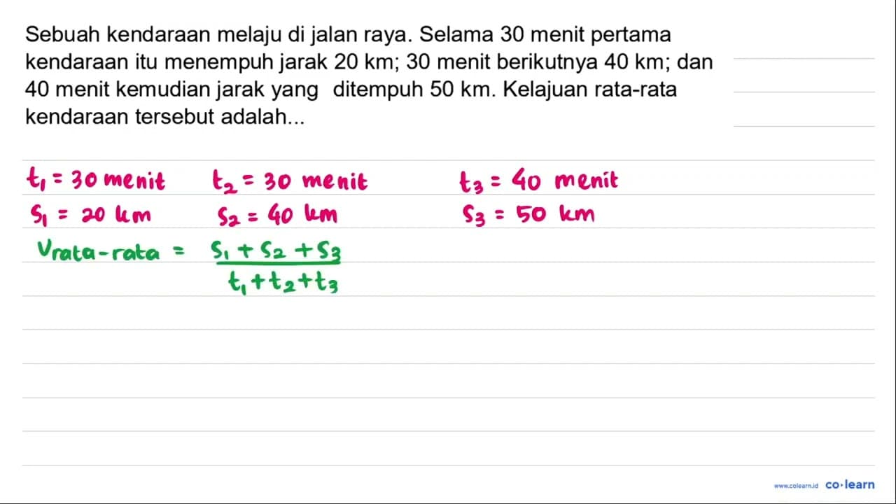 Sebuah kendaraan melaju di jalan raya. Selama 30 menit