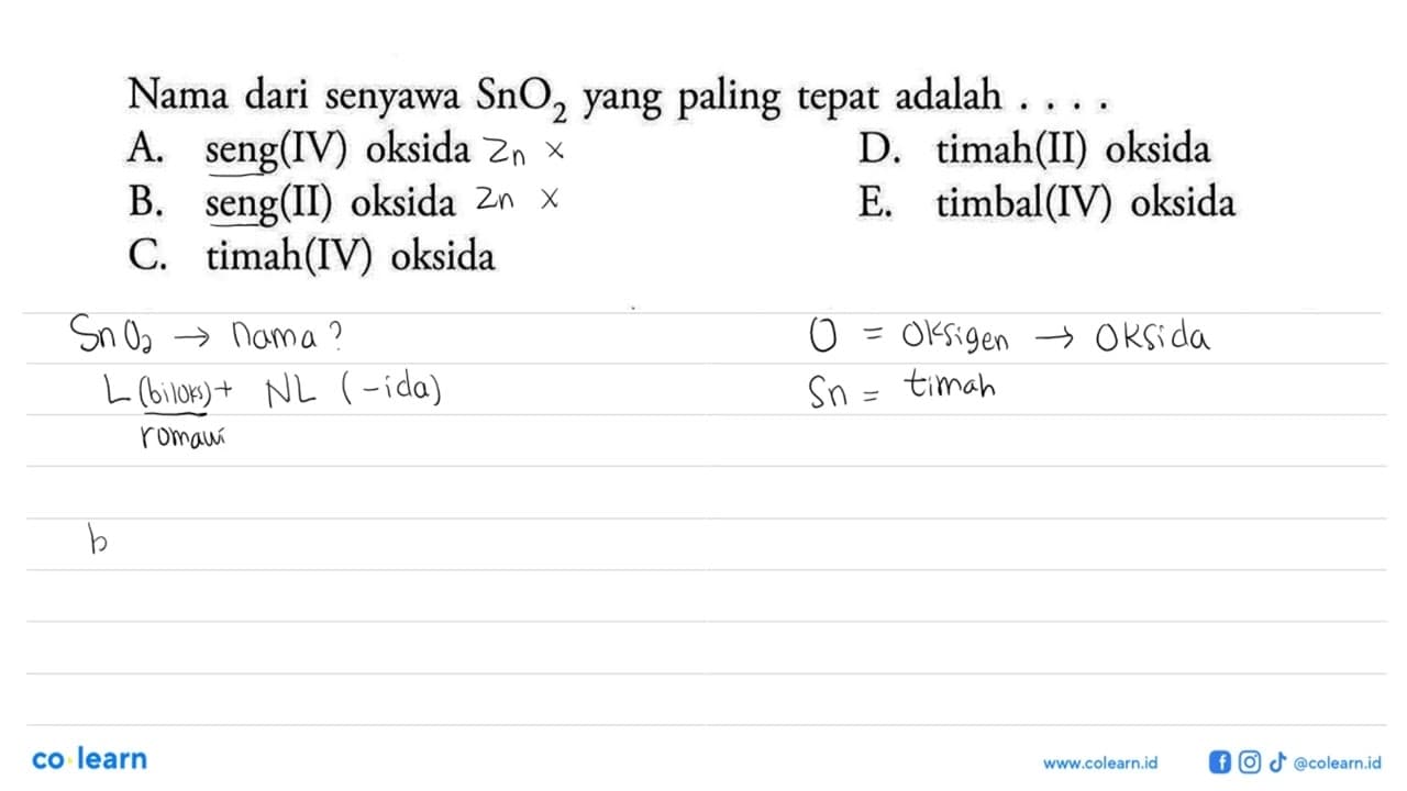 Nama dari senyawa SnO2 yang paling tepat adalah ... .A.