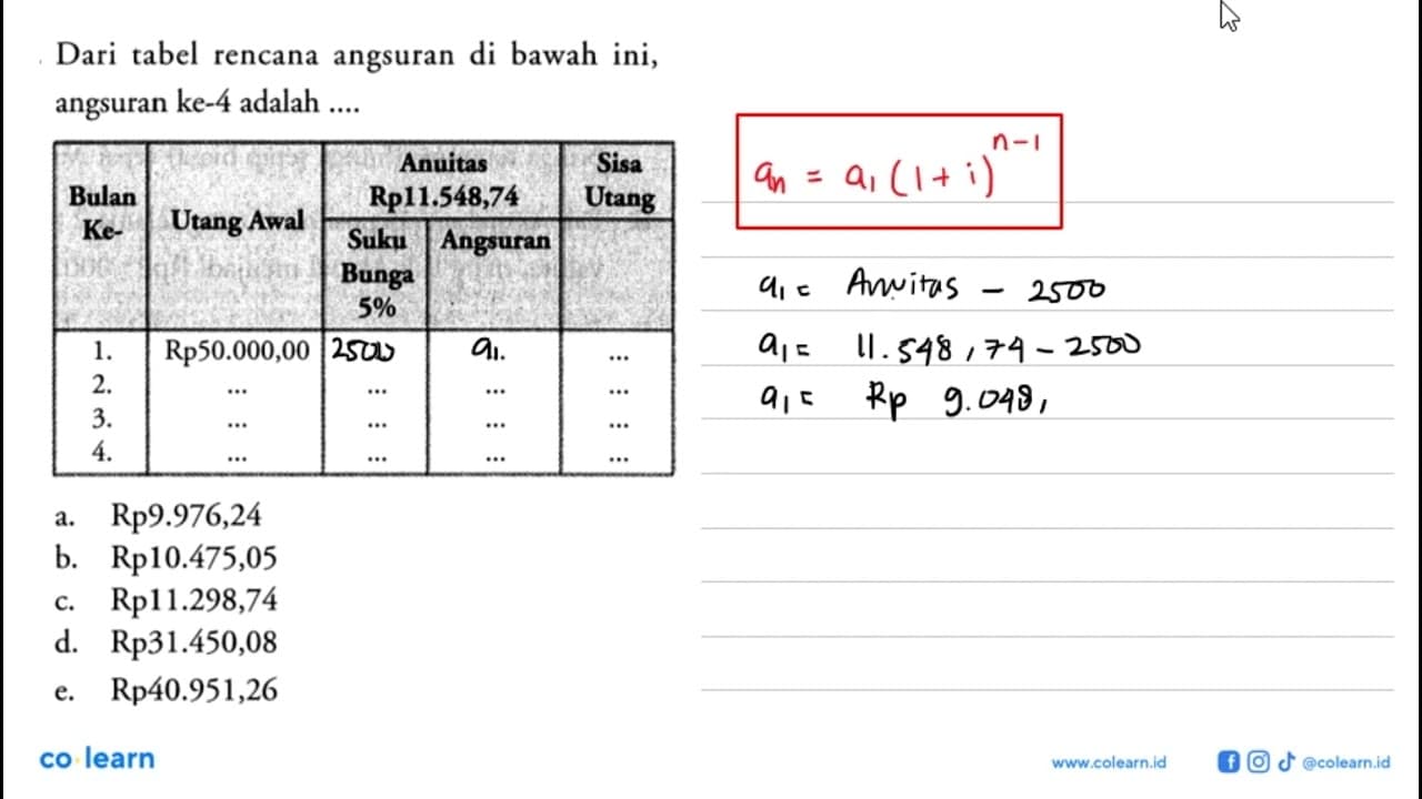 Dari tabel rencana angsuran di bawah ini, angsuran ke-4