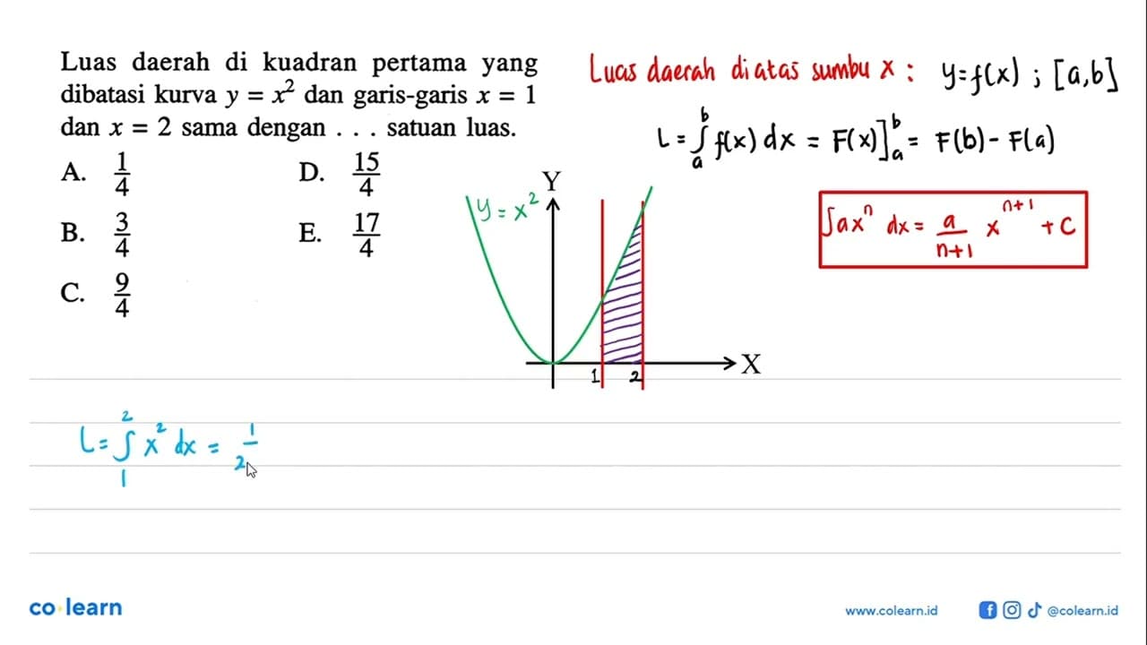 Luas daerah di kuadran pertama yang dibatasi kurva y=x^2